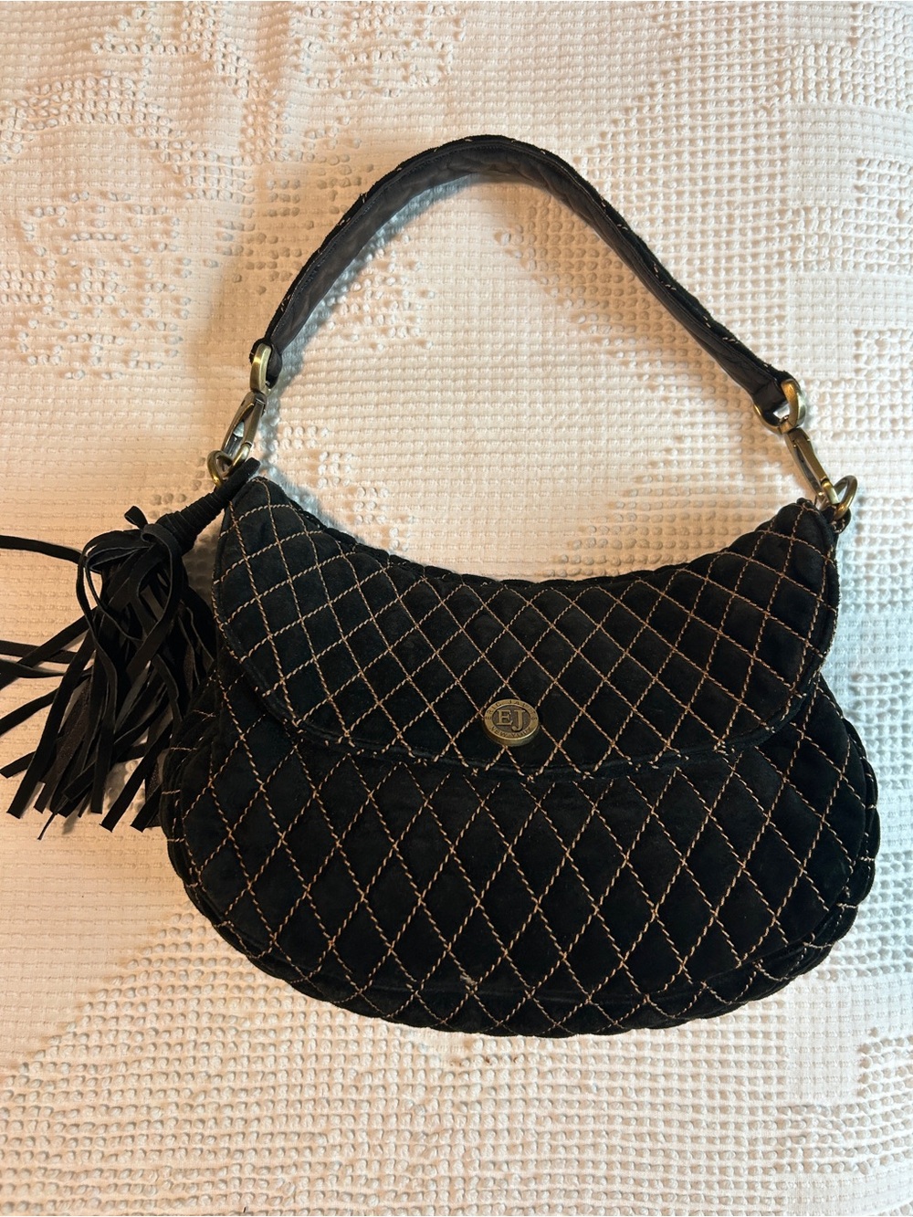 Eric Javits Black Quilted Shoulder Bag with Tassel